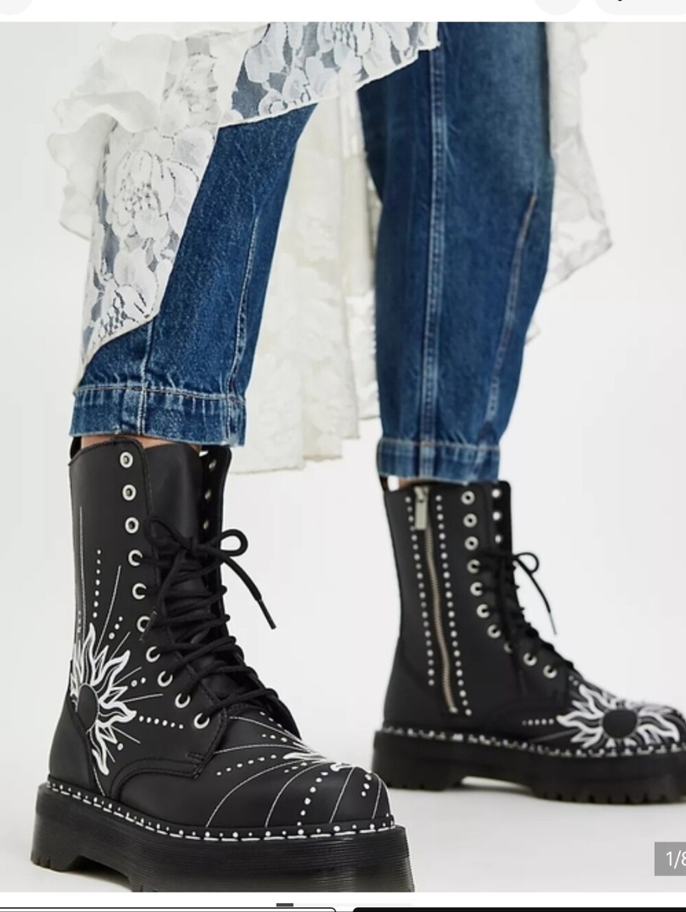 Unisex M7/W8 Dr. Martens Platform Boots Jadon Hi Solar Flare Celestial Sun Black